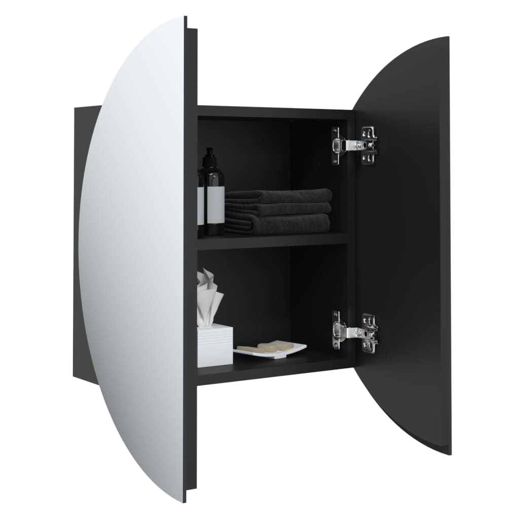 vidaXL Armario de baño con espejo redondo y LED negro 40x40x17,5 cm