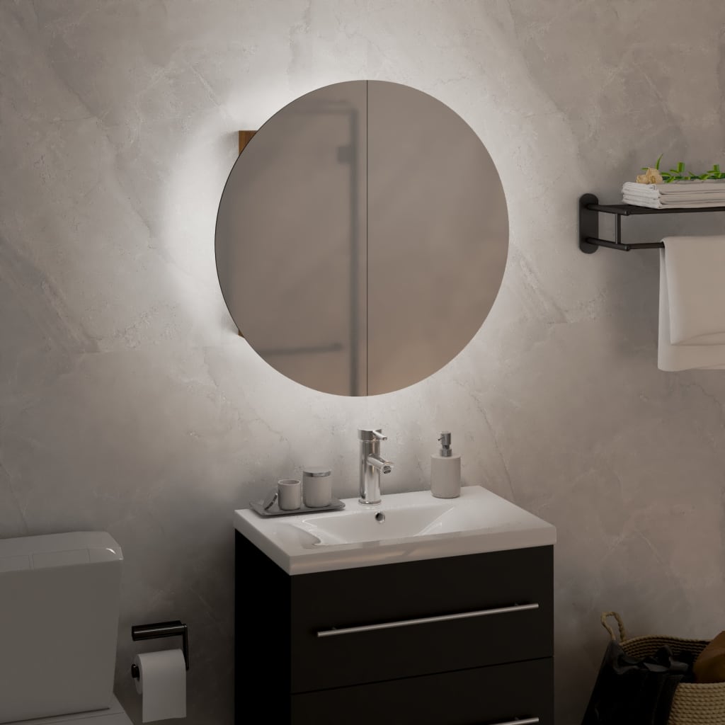 vidaXL Armario de baño con espejo redondo y LED roble 40x40x17,5 cm