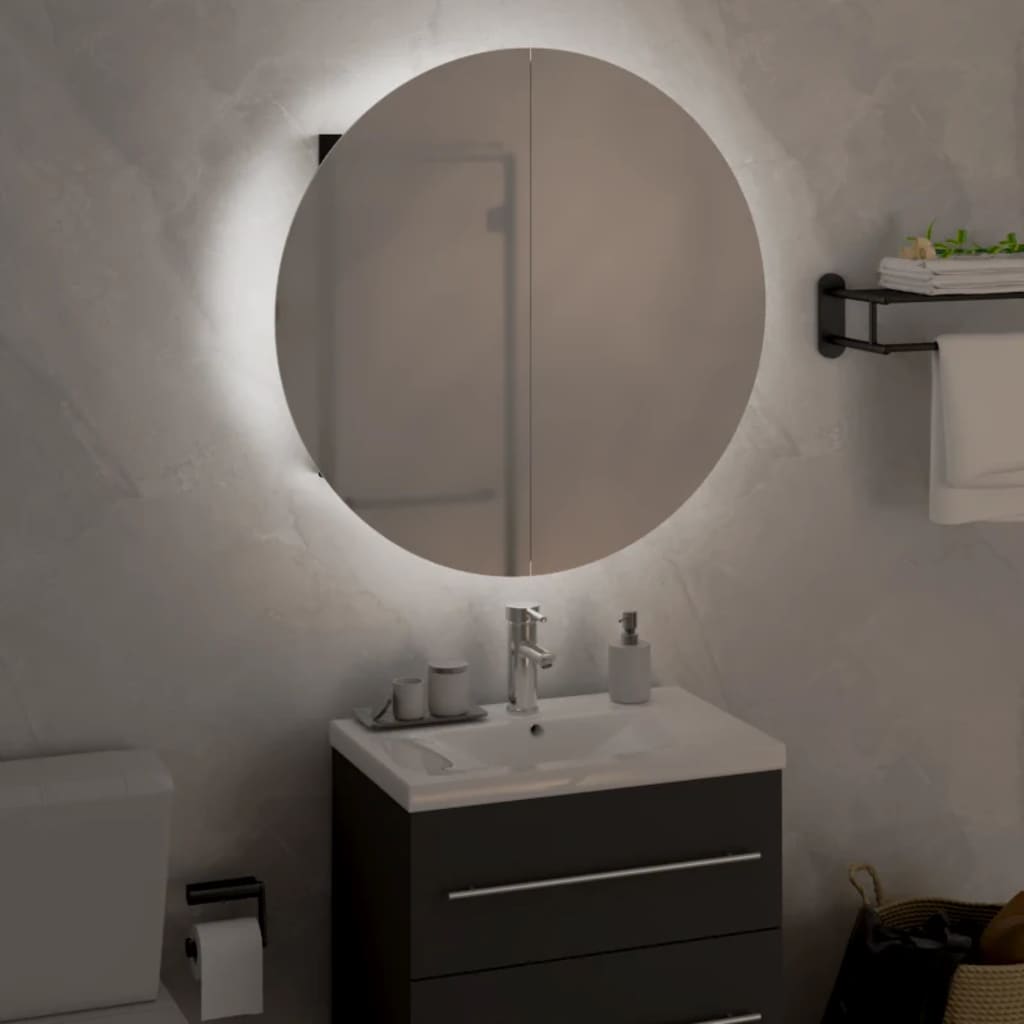 vidaXL Armario de baño con espejo redondo y LED negro 47x47x17,5 cm