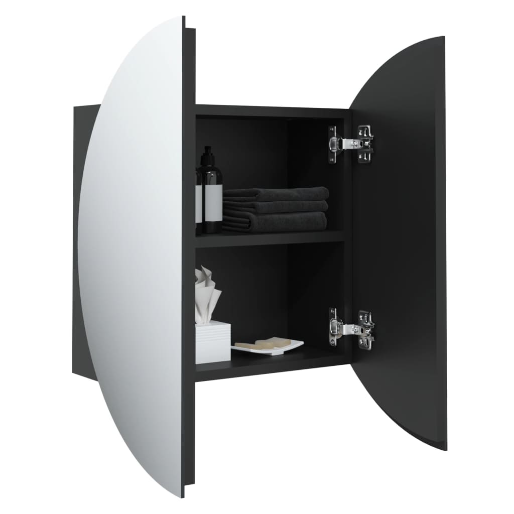 vidaXL Armario de baño con espejo redondo y LED negro 47x47x17,5 cm