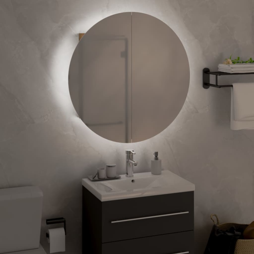 vidaXL Armario de baño con espejo redondo y LED roble 47x47x17,5 cm