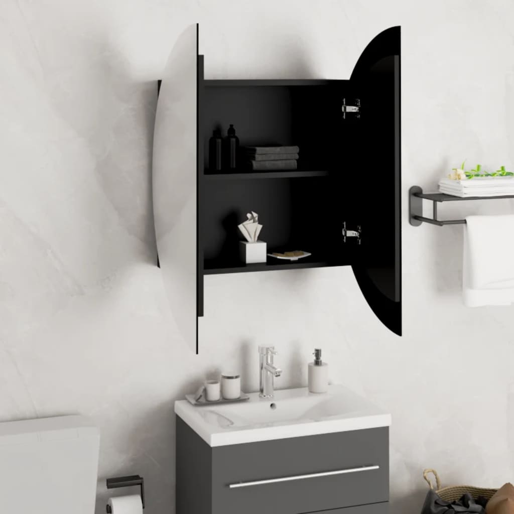 vidaXL Armario de baño con espejo redondo y LED negro 54x54x17,5 cm