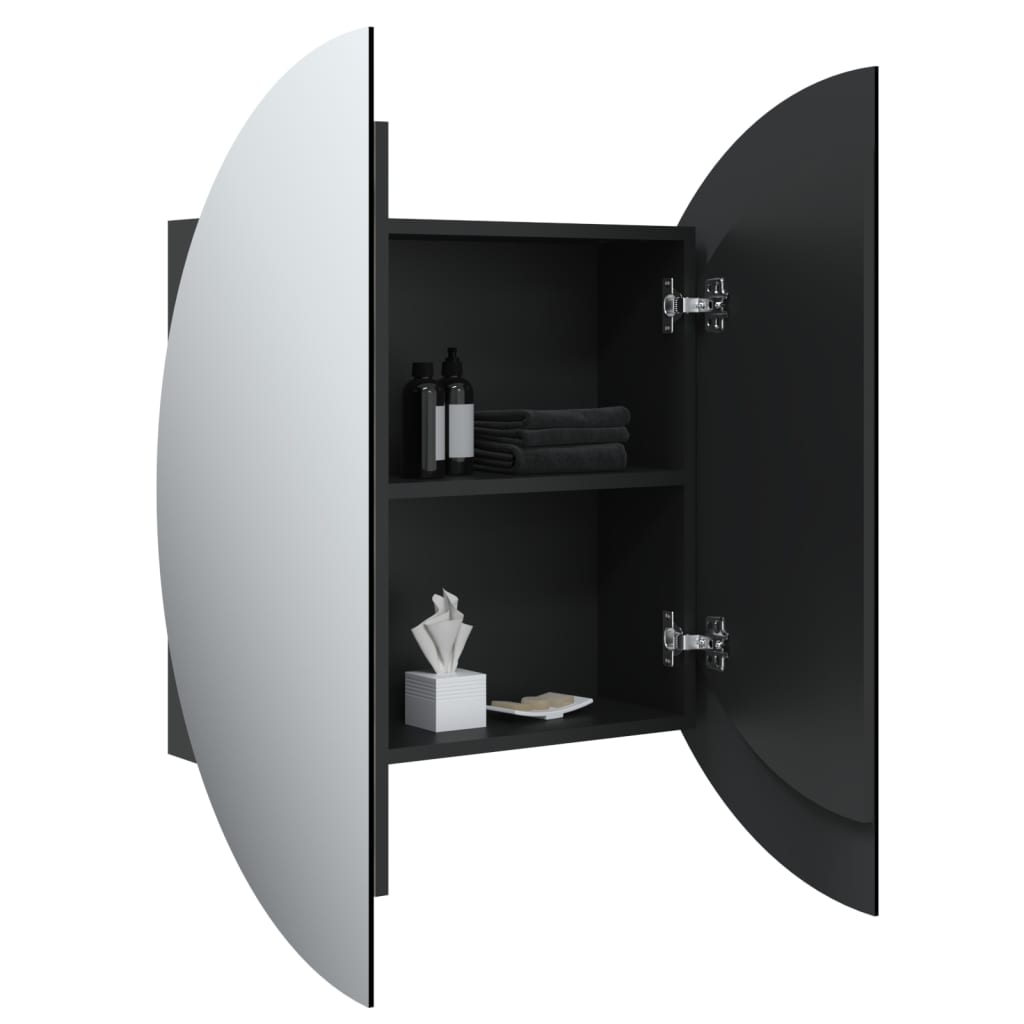 vidaXL Armario de baño con espejo redondo y LED negro 54x54x17,5 cm