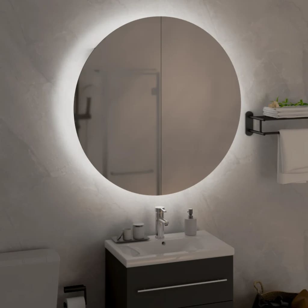 vidaXL Armario de baño con espejo redondo y LED gris 54x54x17,5 cm