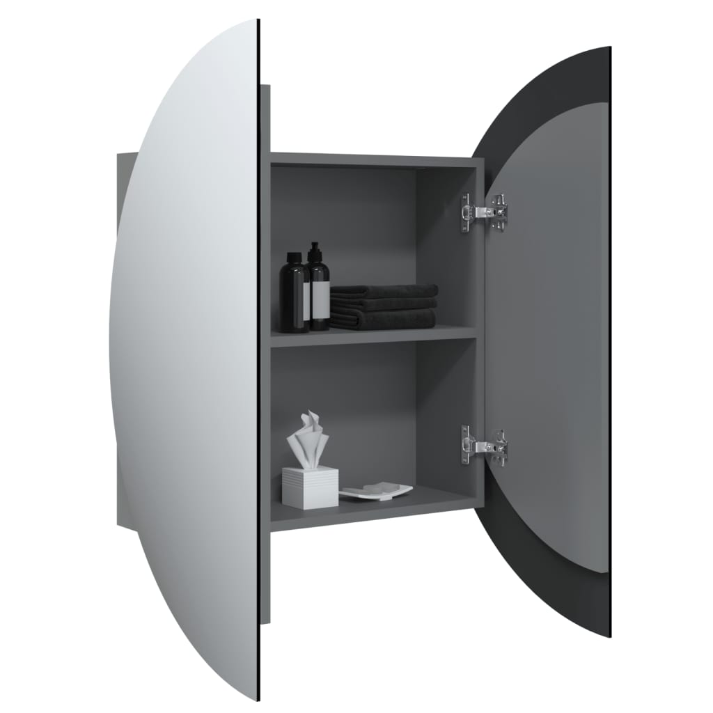 vidaXL Armario de baño con espejo redondo y LED gris 54x54x17,5 cm