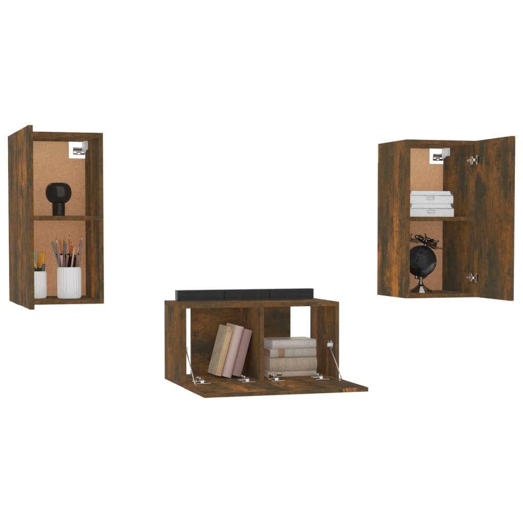 vidaXL Set de muebles de TV 3 pzas madera contrachapada roble ahumado