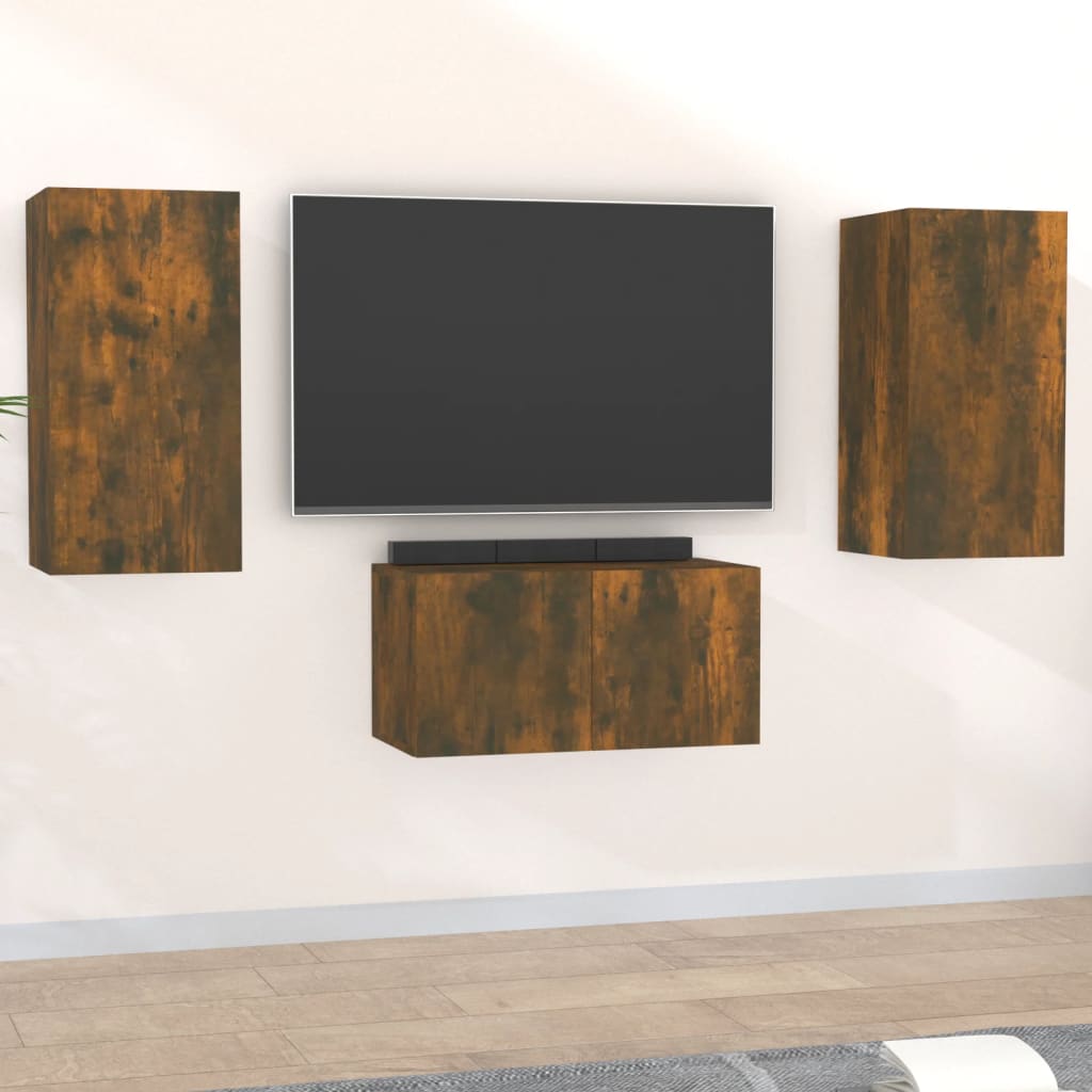 vidaXL Set de muebles de TV 3 pzas madera contrachapada roble ahumado