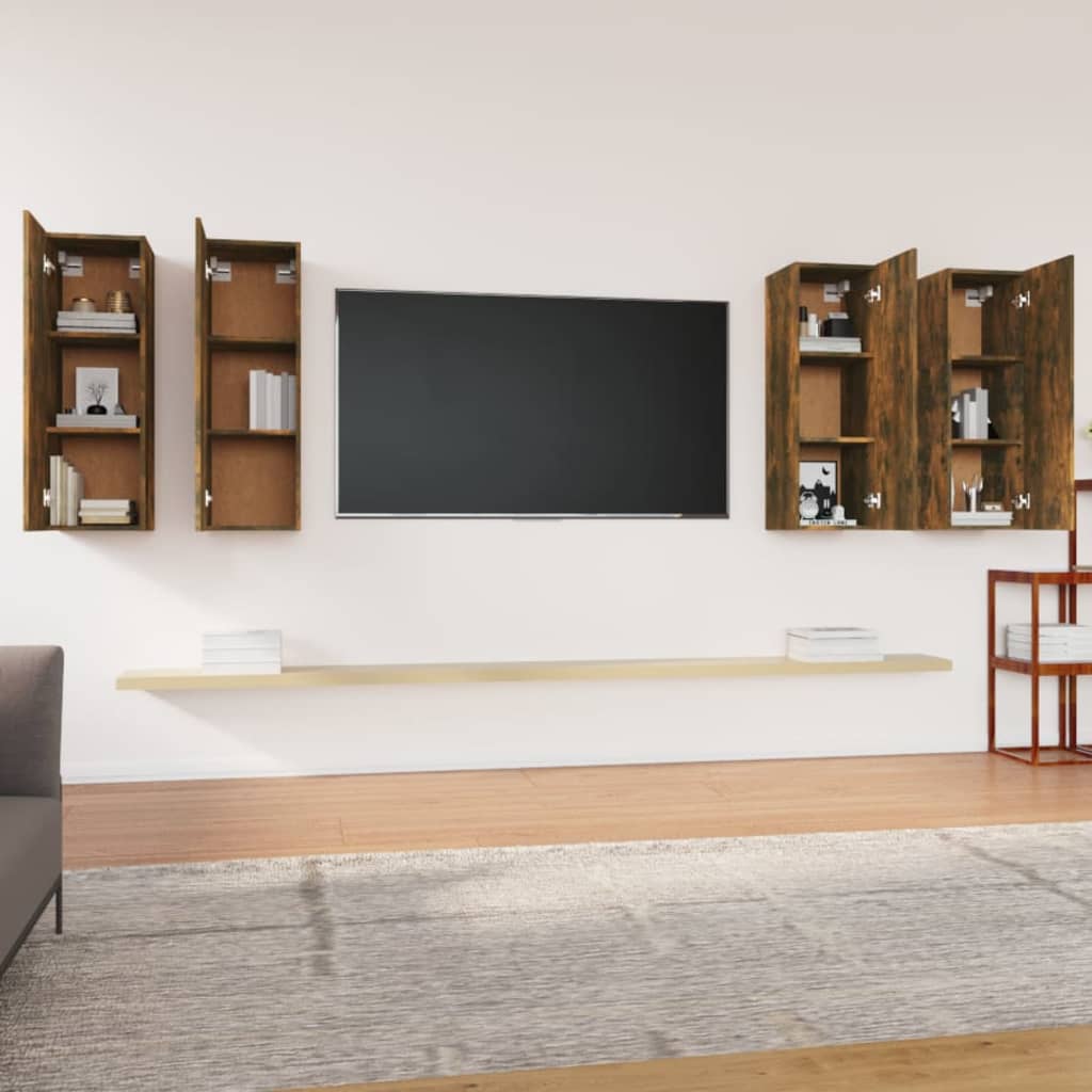 vidaXL Mueble TV 4 uds madera contrachapada roble ahumado 30,5x30x90cm