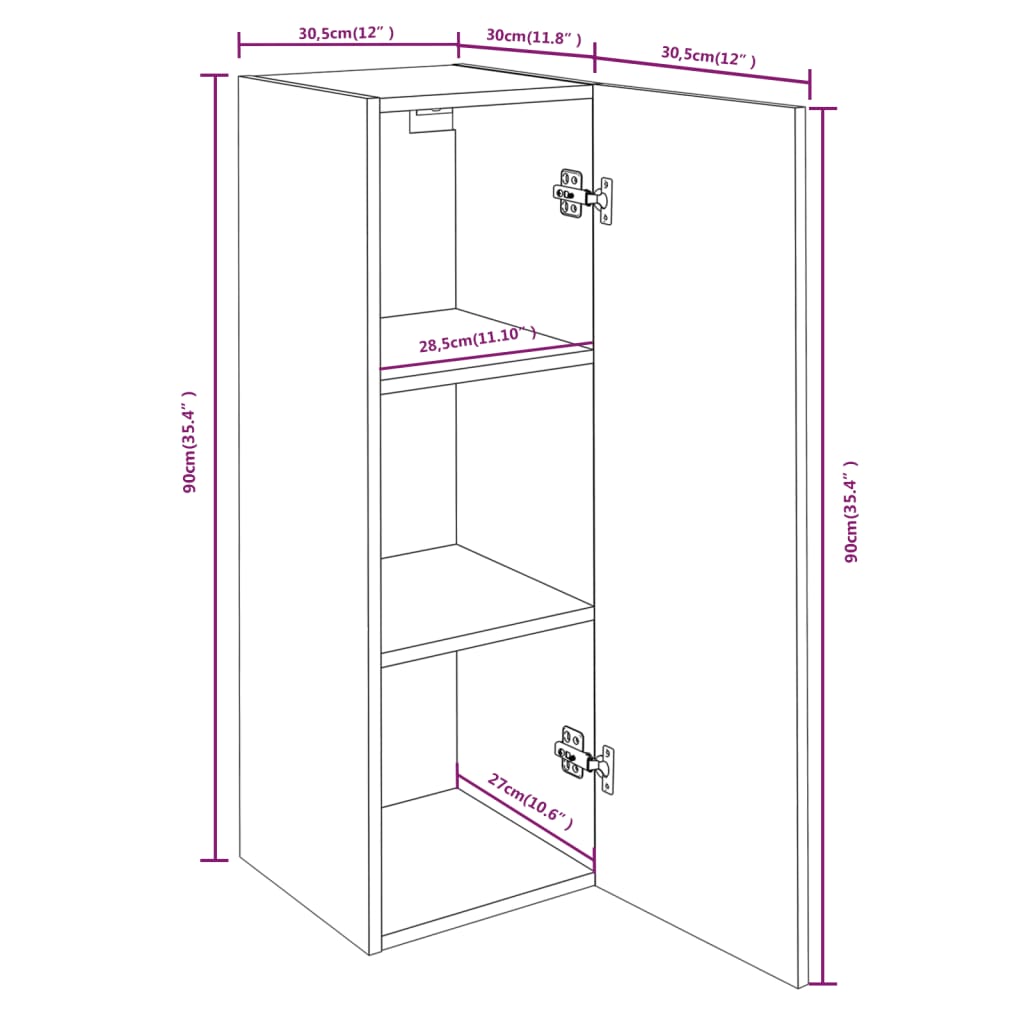 vidaXL Mueble TV 4 uds madera contrachapada roble ahumado 30,5x30x90cm