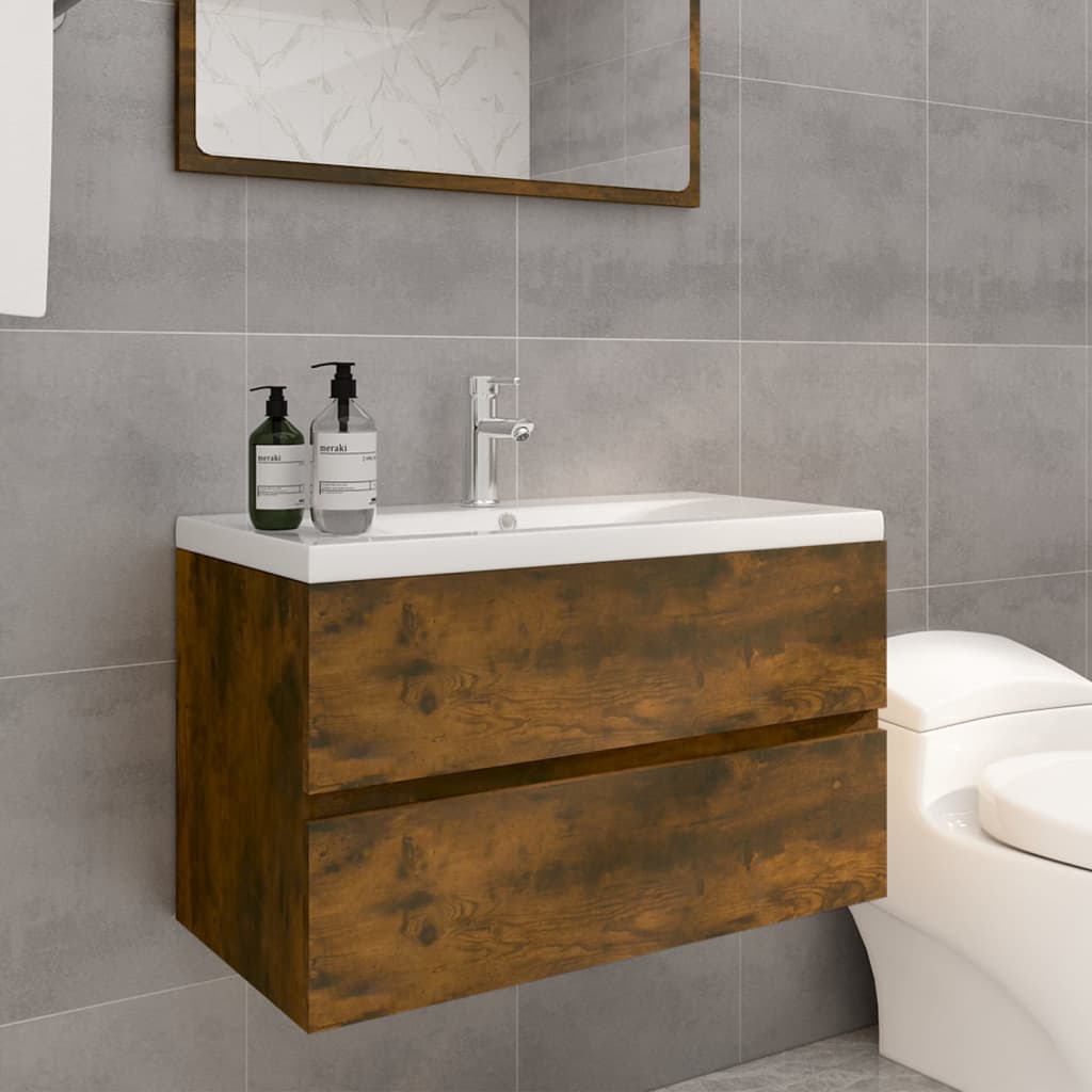 vidaXL Mueble de baño con lavabo madera contrachapada roble ahumado