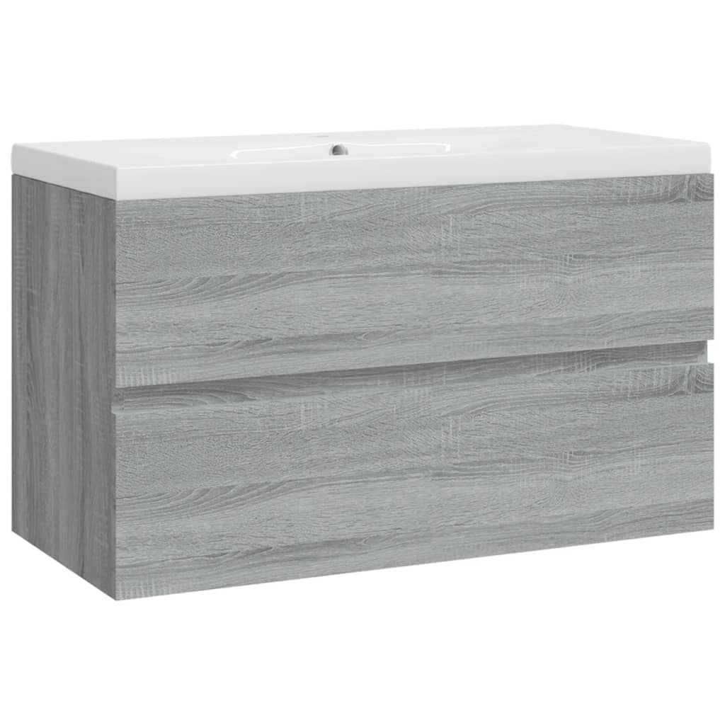 vidaXL Mueble de baño con lavabo madera contrachapada gris Sonoma