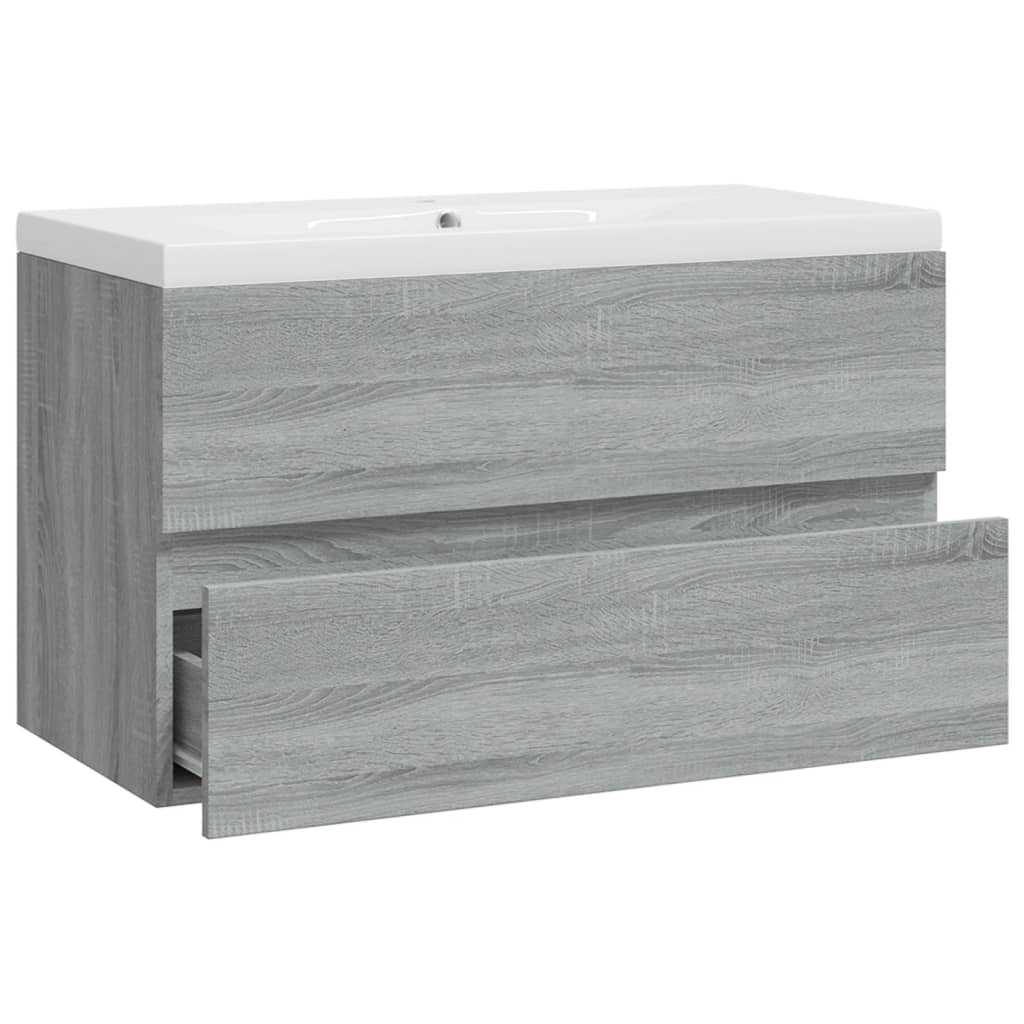 vidaXL Mueble de baño con lavabo madera contrachapada gris Sonoma