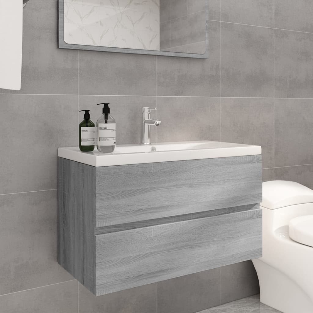 vidaXL Mueble de baño con lavabo madera contrachapada gris Sonoma