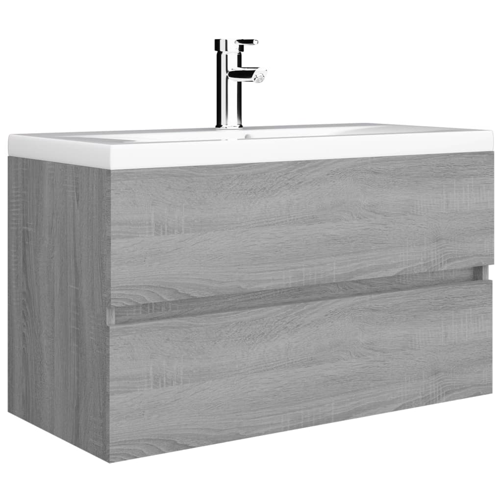 vidaXL Mueble de baño con lavabo madera contrachapada gris Sonoma