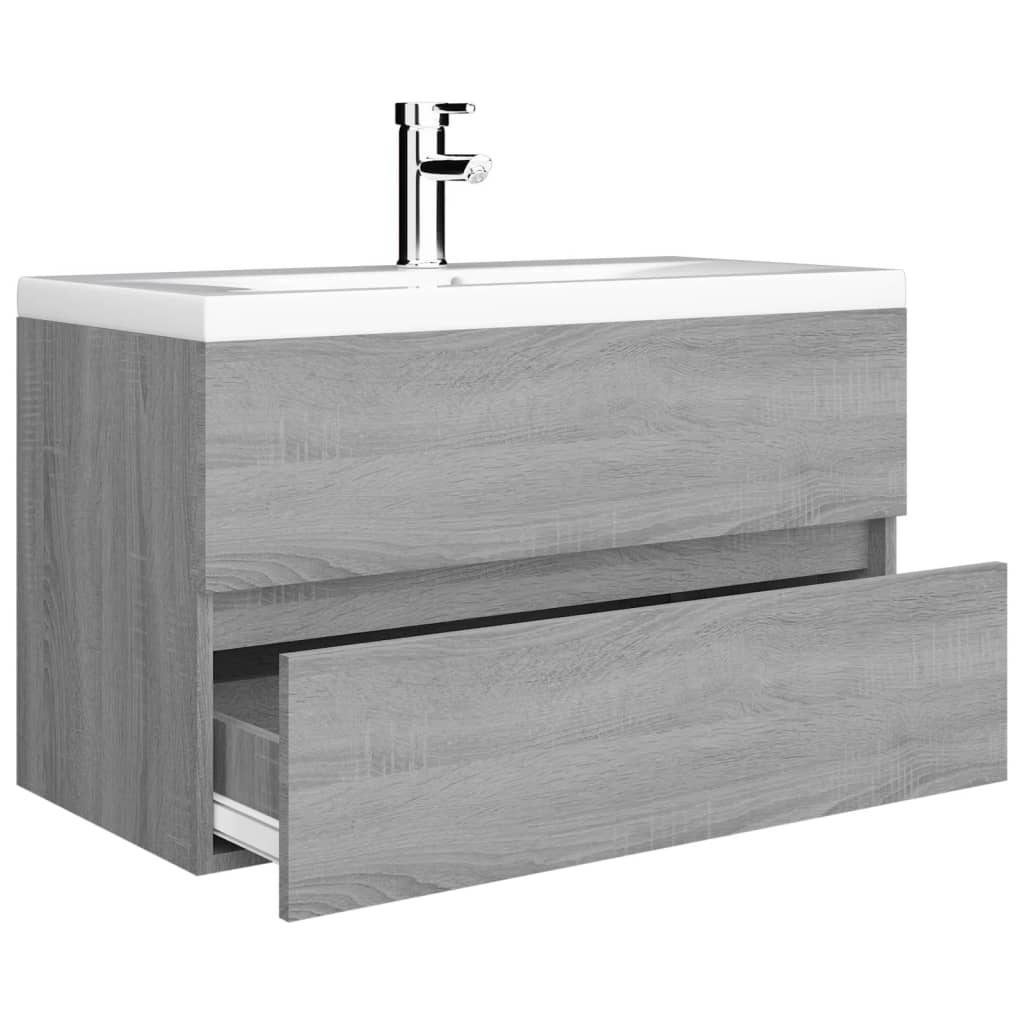 vidaXL Mueble de baño con lavabo madera contrachapada gris Sonoma