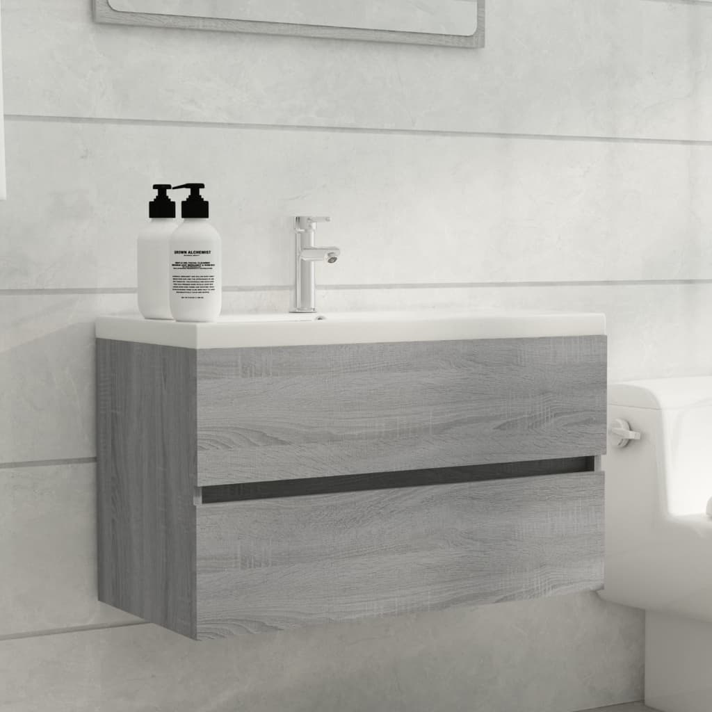 vidaXL Mueble de baño con lavabo madera contrachapada gris Sonoma