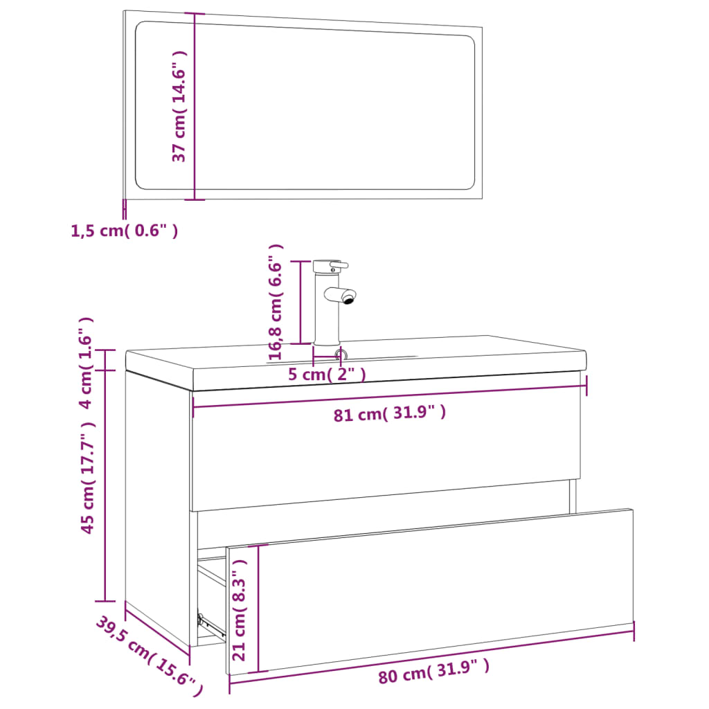 vidaXL Set de muebles de baño madera contrachapada color roble ahumado