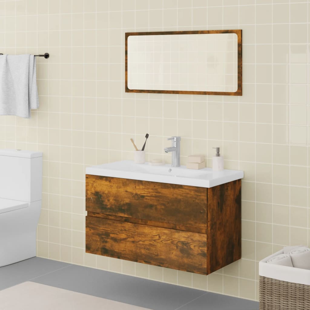 vidaXL Set de muebles de baño madera contrachapada color roble ahumado