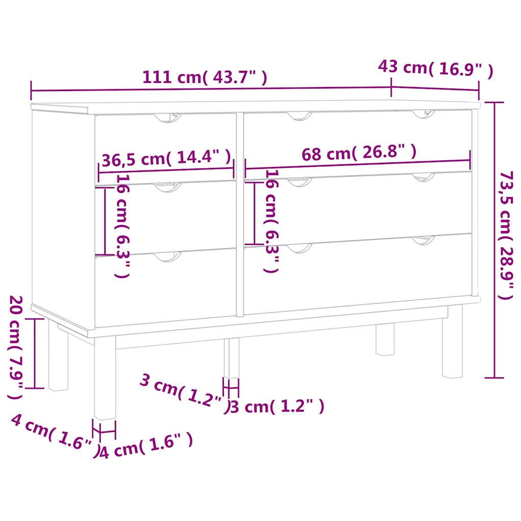 vidaXL Cajonera OTTA madera maciza de pino 111x43x73,5 cm