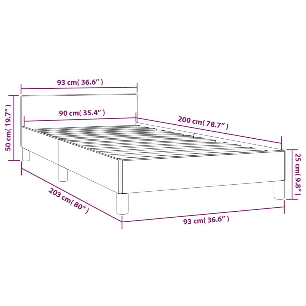 vidaXL Estructura de cama con cabecero sin colchón gris 90x200 cm