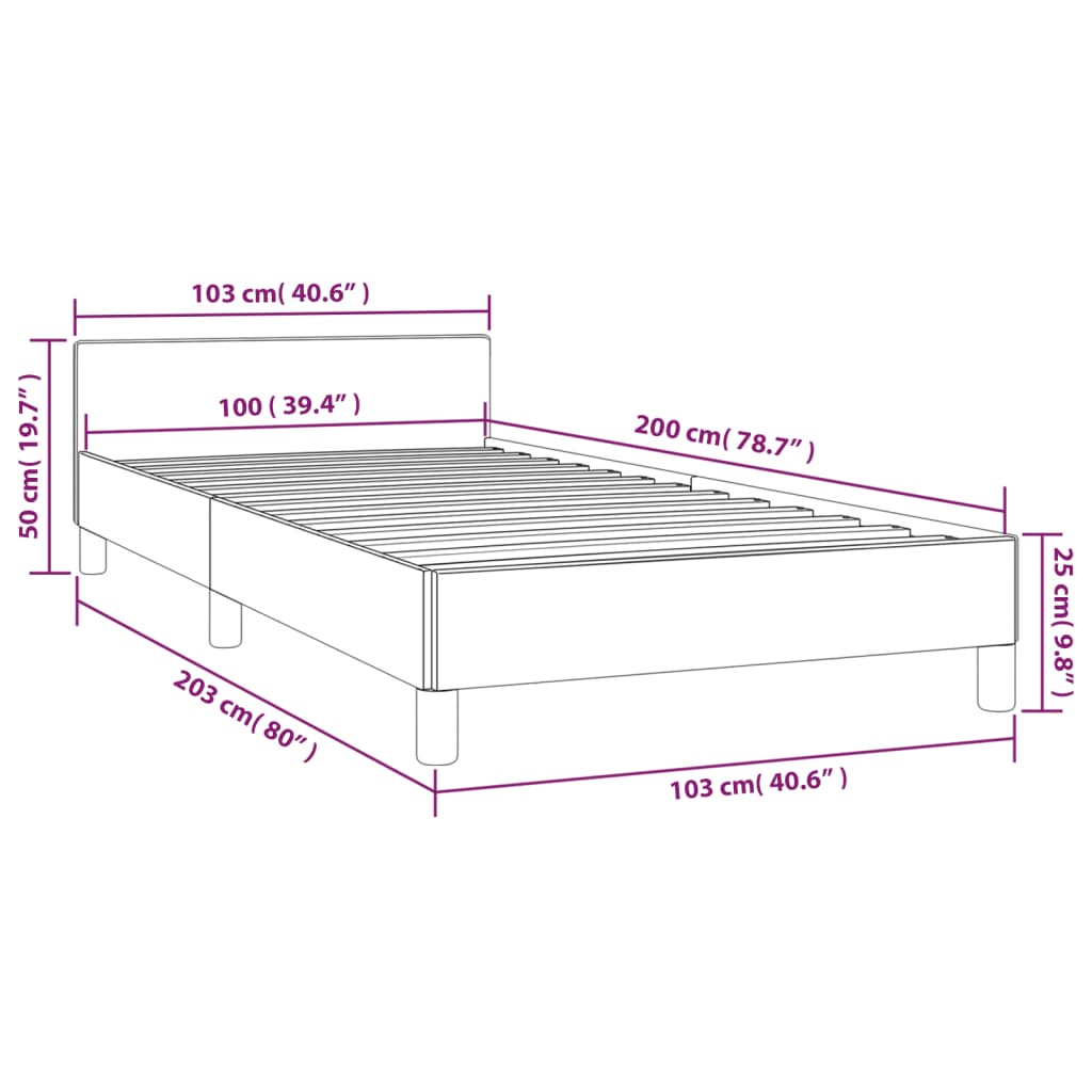 vidaXL Estructura de cama con cabecero sin colchón gris 100x200 cm