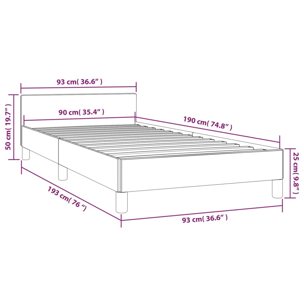 vidaXL Cama con cabecero sin colchón terciopelo rosa 90x190 cm