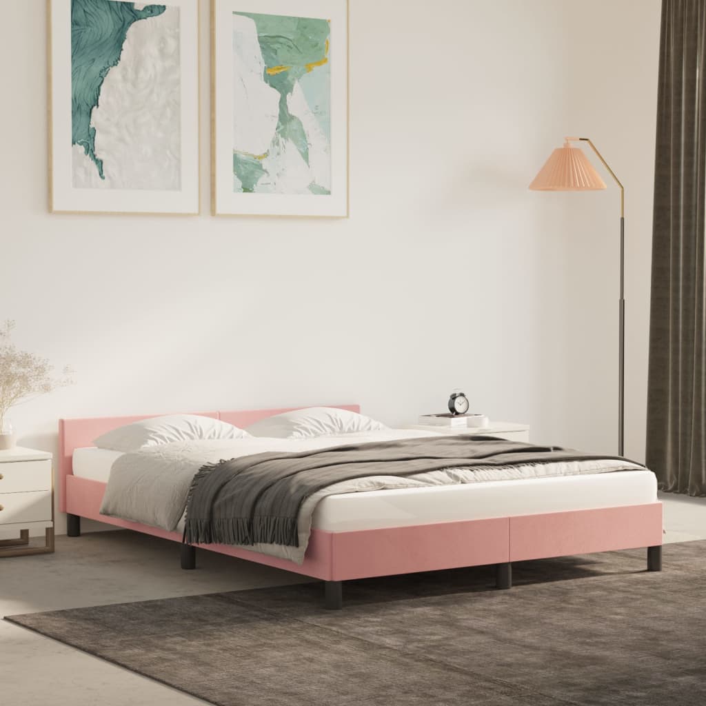 vidaXL Cama con cabecero sin colchón terciopelo rosa 140x200 cm