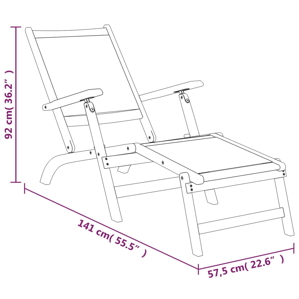 vidaXL Silla de jardín con reposapiés y mesa madera acacia y textilene