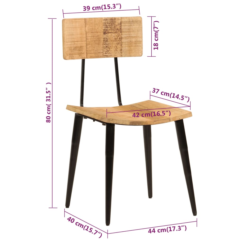 vidaXL Sillas de comedor 2 uds madera maciza de mango 44x40x80 cm