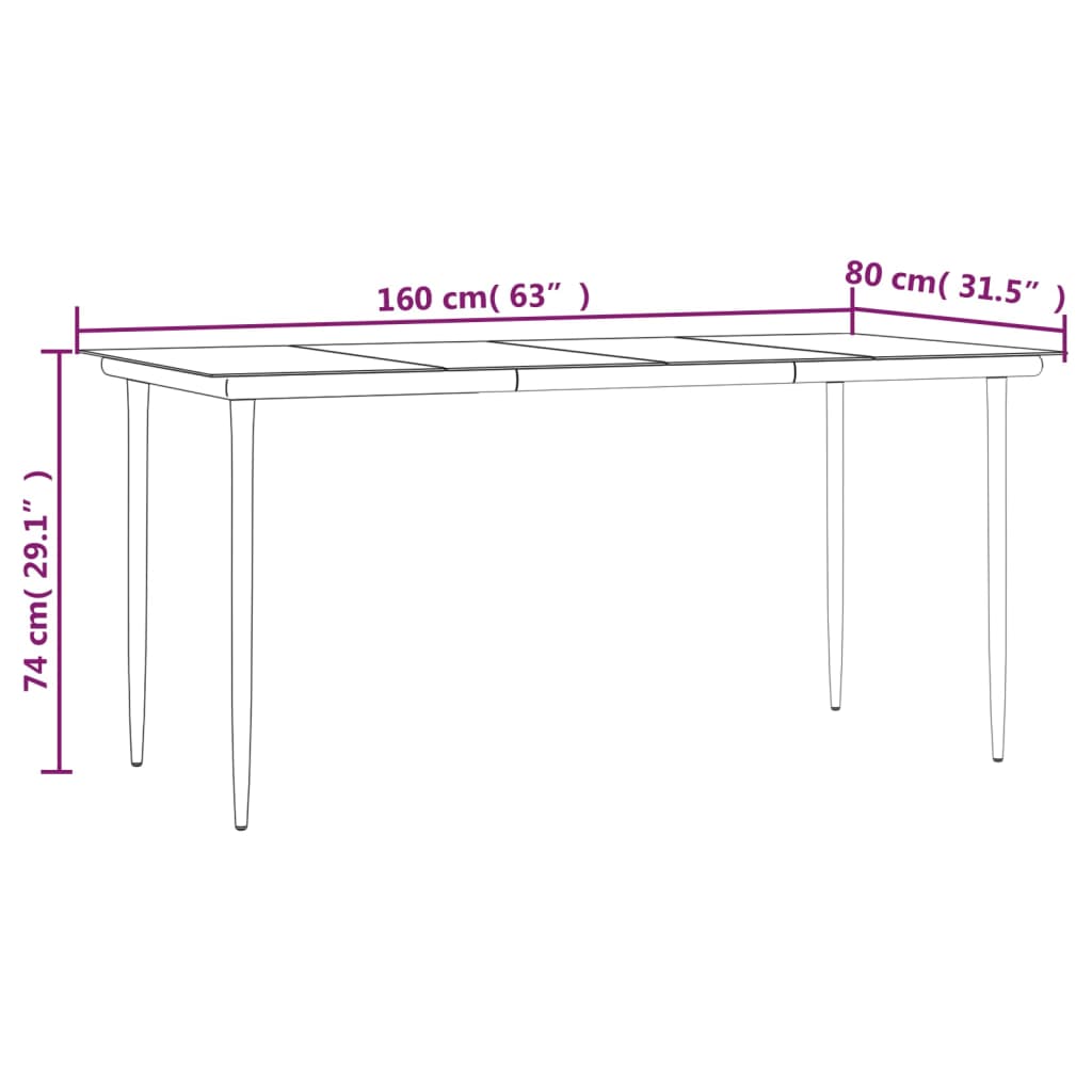 vidaXL Mesa comedor jardín acero y vidrio templado negro 160x80x74 cm