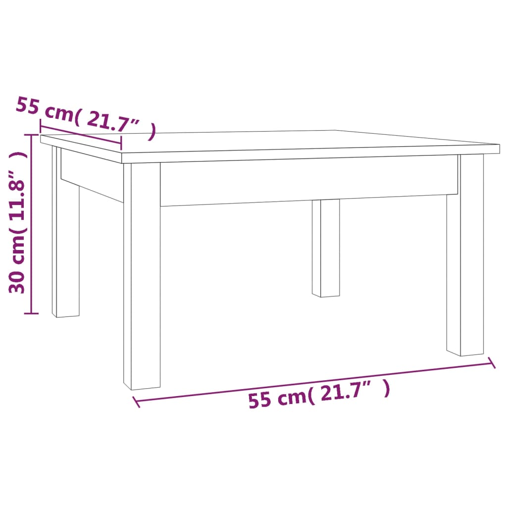 vidaXL Mesa de centro de madera maciza de pino 55x55x30 cm