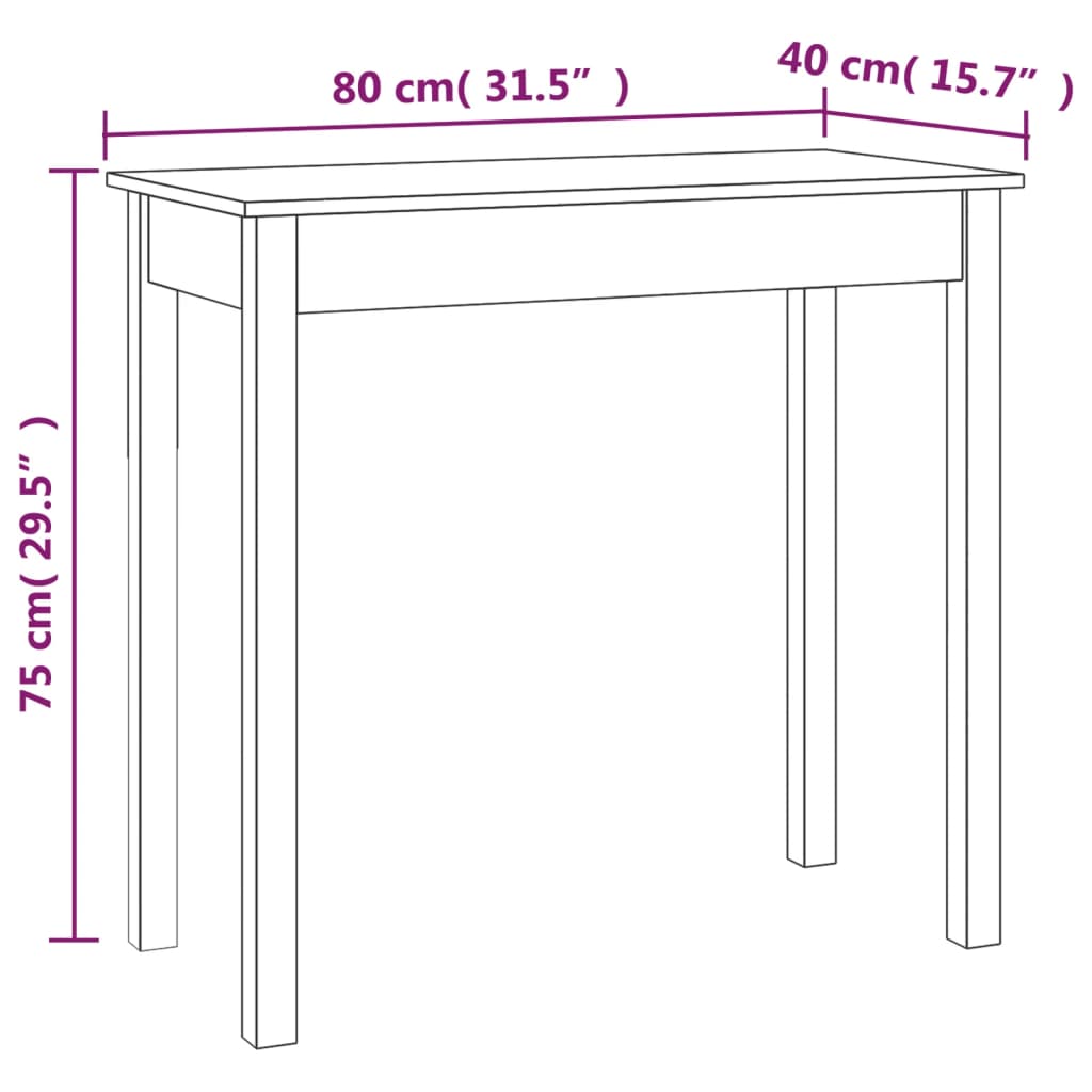 vidaXL Mesa consola madera maciza de pino 80x40x75 cm