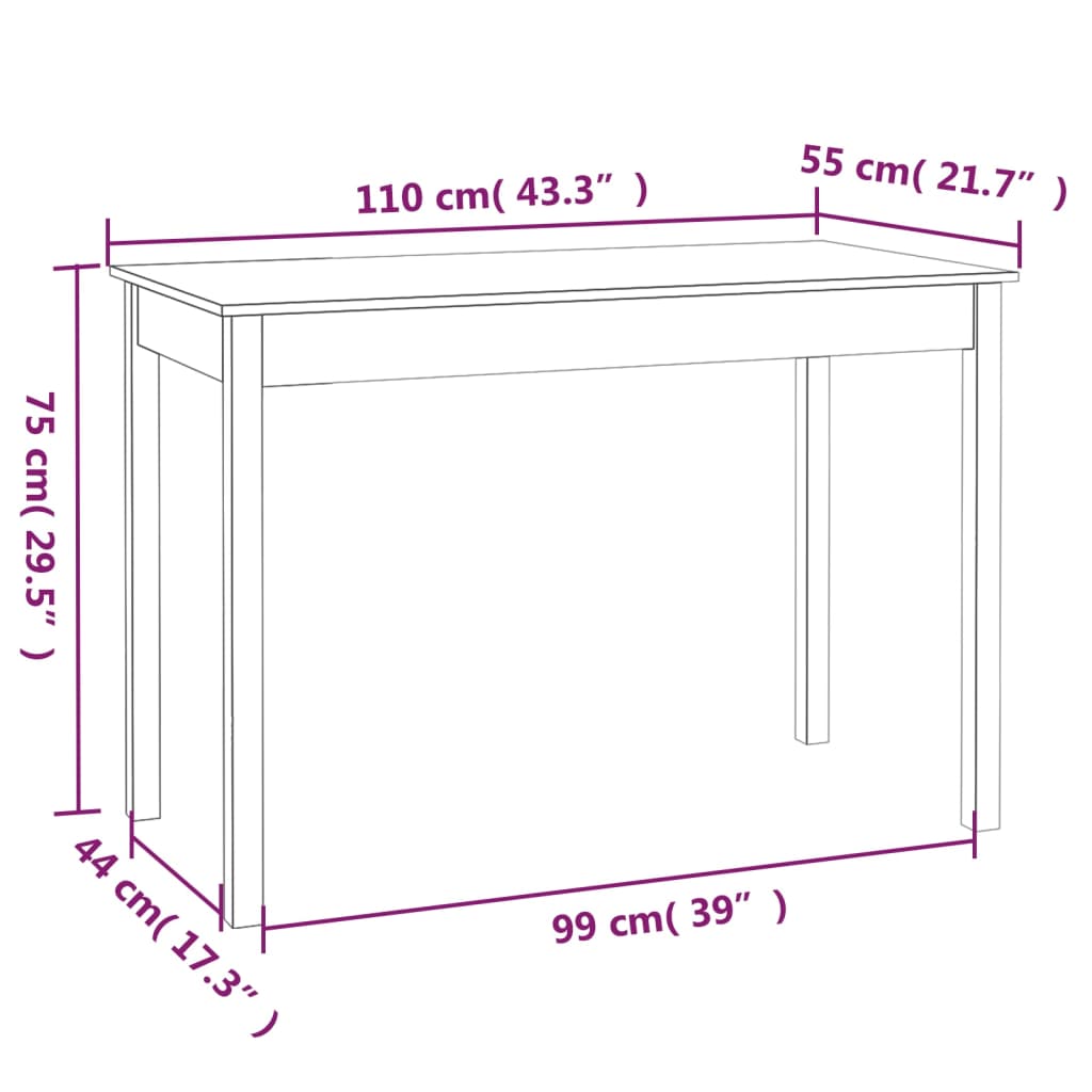 vidaXL Mesa de comedor madera maciza de pino blanca 110x55x75 cm