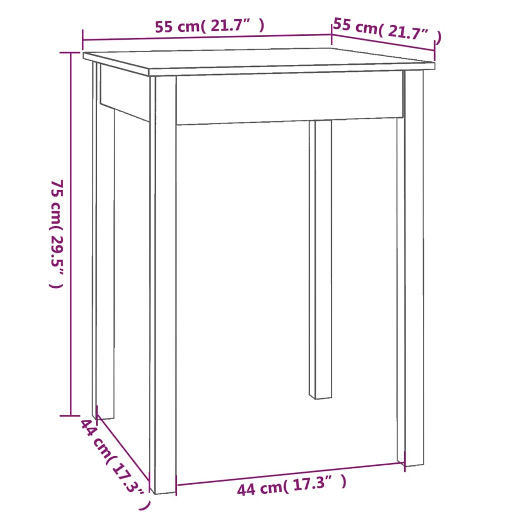 vidaXL Mesa de comedor madera maciza de pino blanca 55x55x75 cm