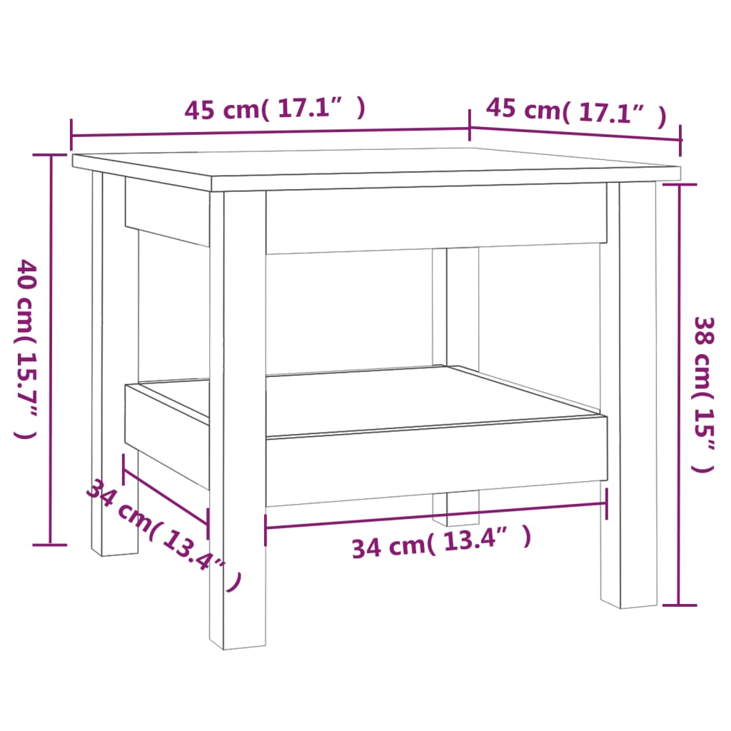 vidaXL Mesa de centro de madera maciza de pino 45x45x40 cm