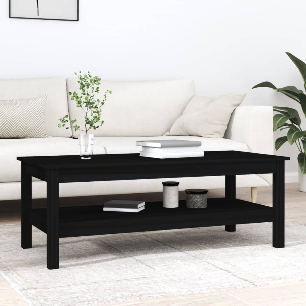 vidaXL Mesa de centro de madera maciza de pino negro 110x50x40 cm