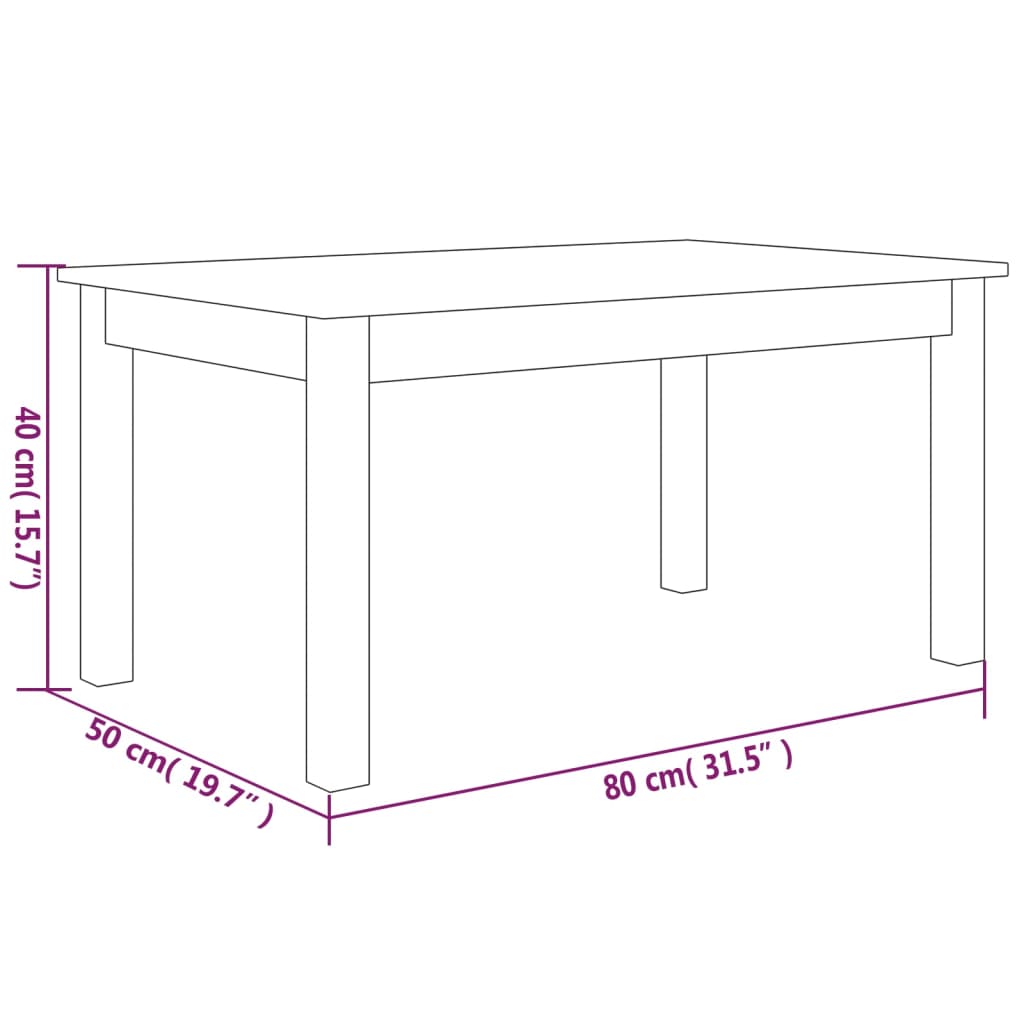 vidaXL Mesa de centro de madera maciza de pino 80x50x40 cm