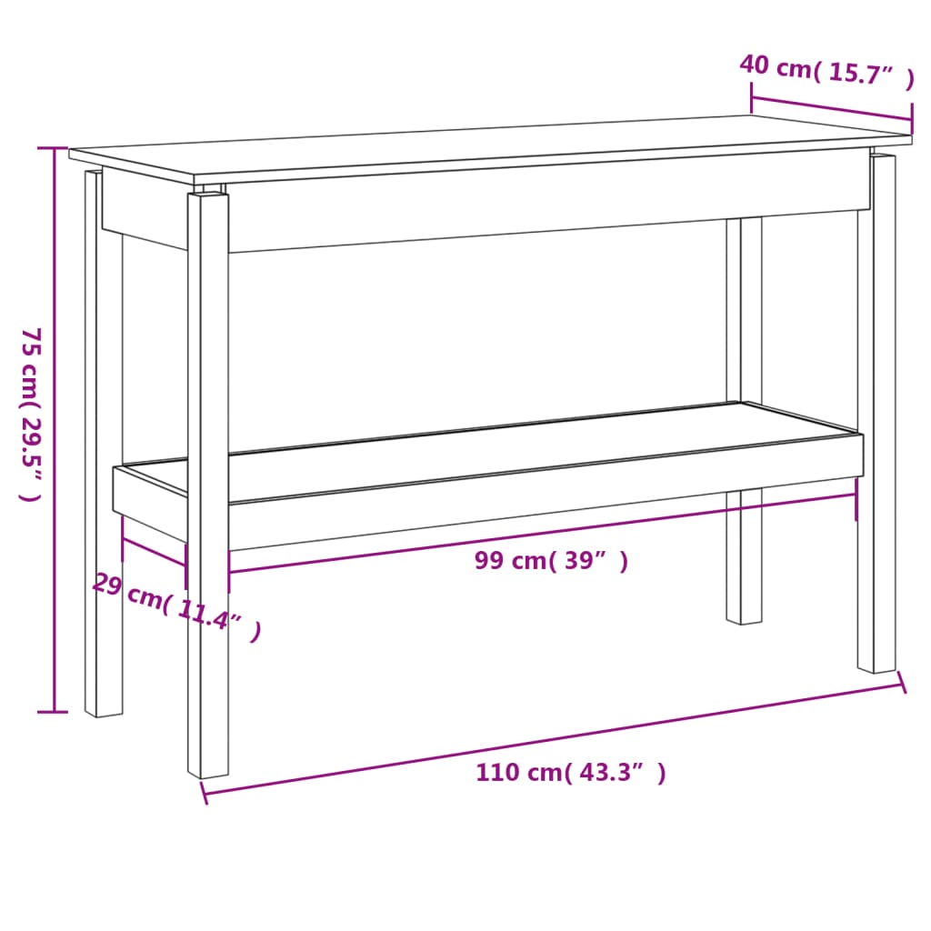 vidaXL Mesa consola de madera maciza de pino blanco 110x40x75 cm