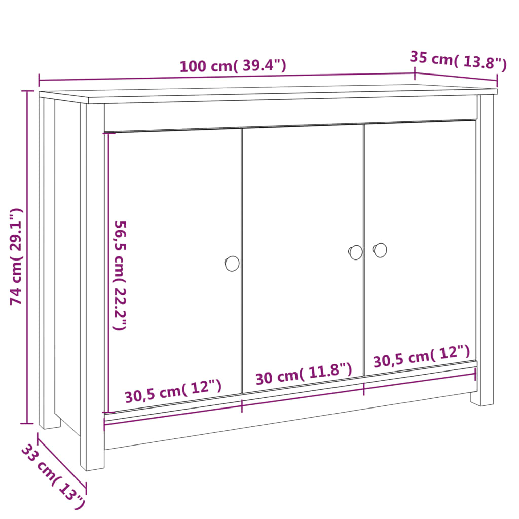 vidaXL Aparador de madera maciza de pino 110x35x74 cm