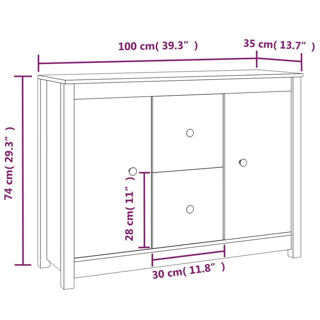 vidaXL Aparador de madera maciza de pino 100x35x74 cm