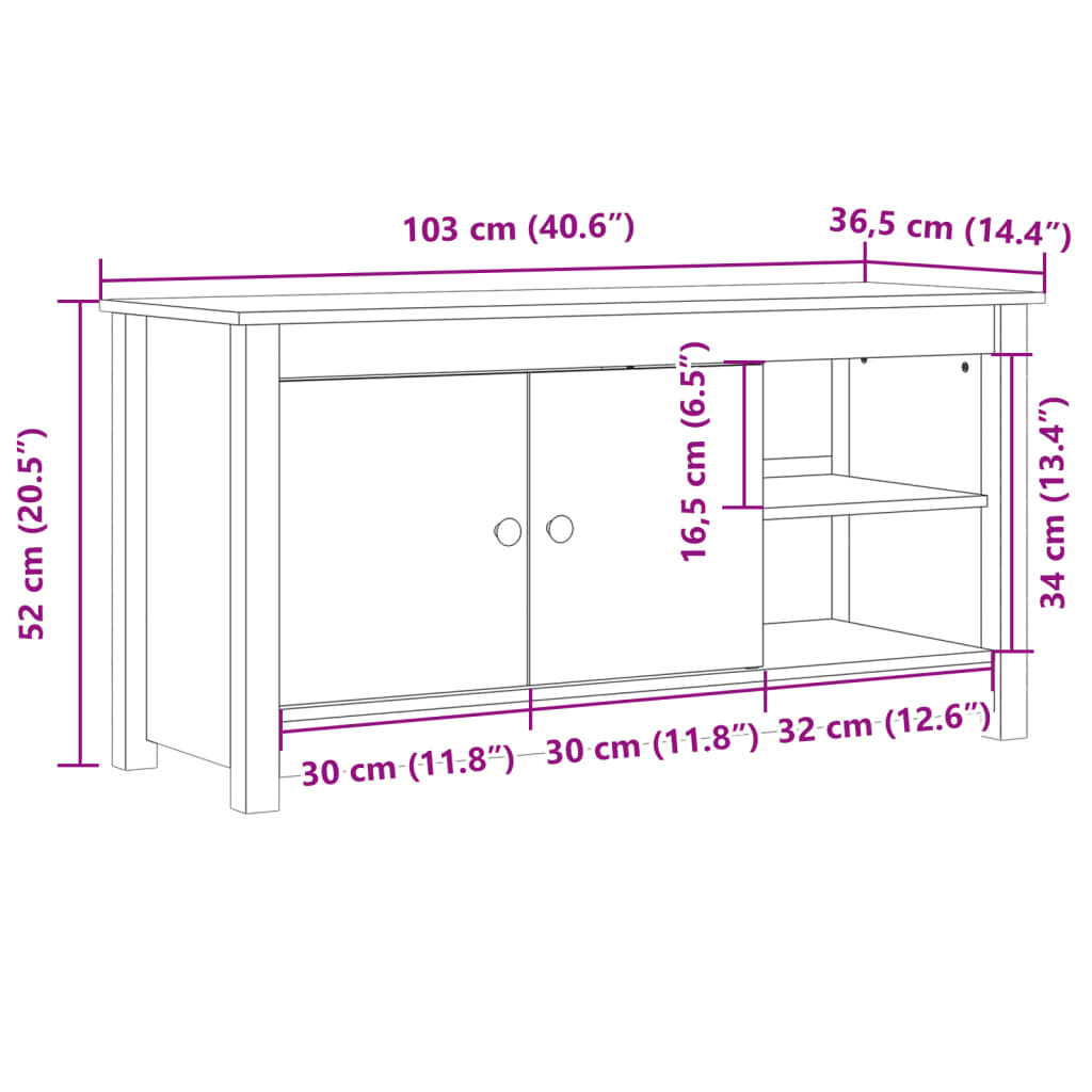 vidaXL Mueble de TV de madera maciza de pino 103x36,5x52 cm