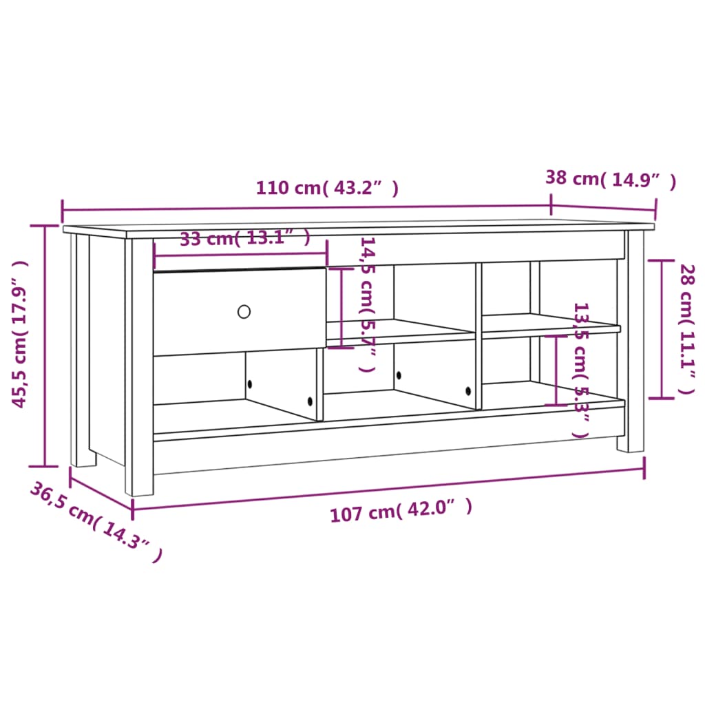 vidaXL Armario zapatero de madera maciza de pino blanco 110x38x45,5 cm