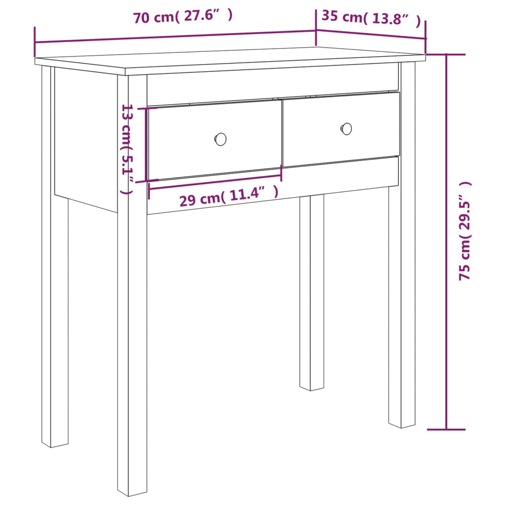 vidaXL Mesa consola de madera maciza de pino blanco 70x35x75 cm