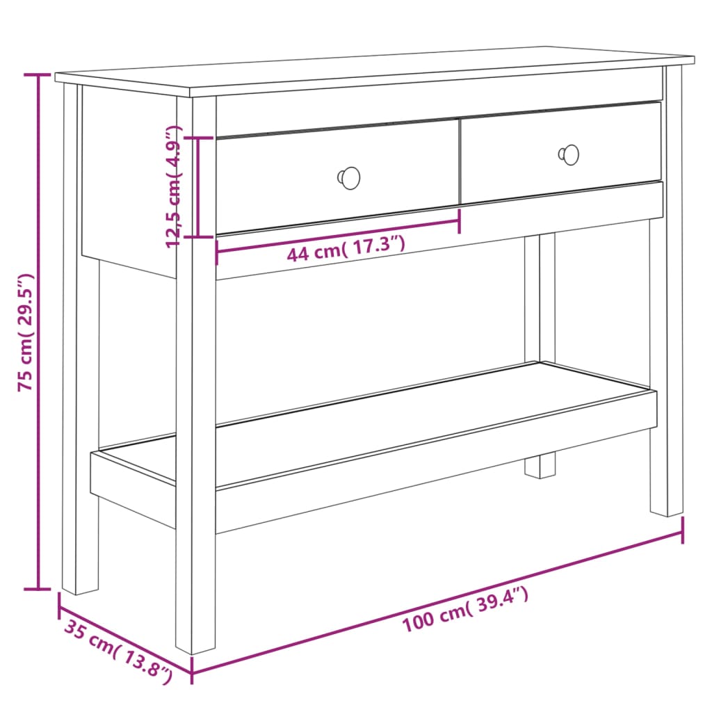 vidaXL Mesa consola de madera maciza de pino marrón miel 100x35x75 cm