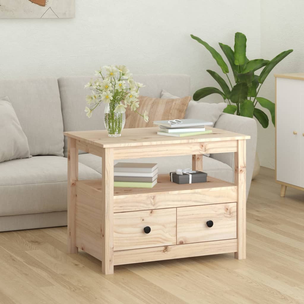 vidaXL Mesa de centro de madera maciza de pino 71x49x55 cm