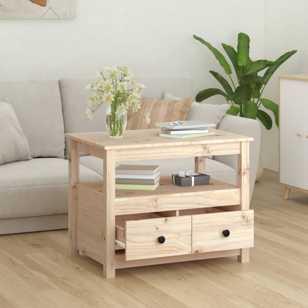 vidaXL Mesa de centro de madera maciza de pino 71x49x55 cm