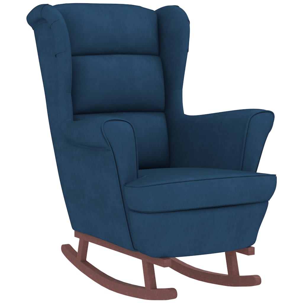 vidaXL Sillón mecedora patas madera y taburete terciopelo azul