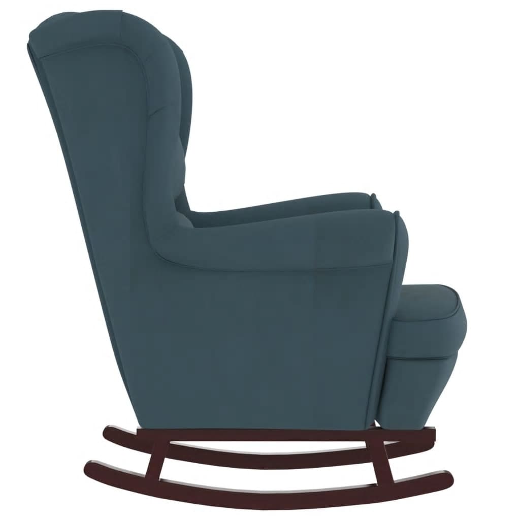 vidaXL Sillón mecedora patas madera y taburete terciopelo azul