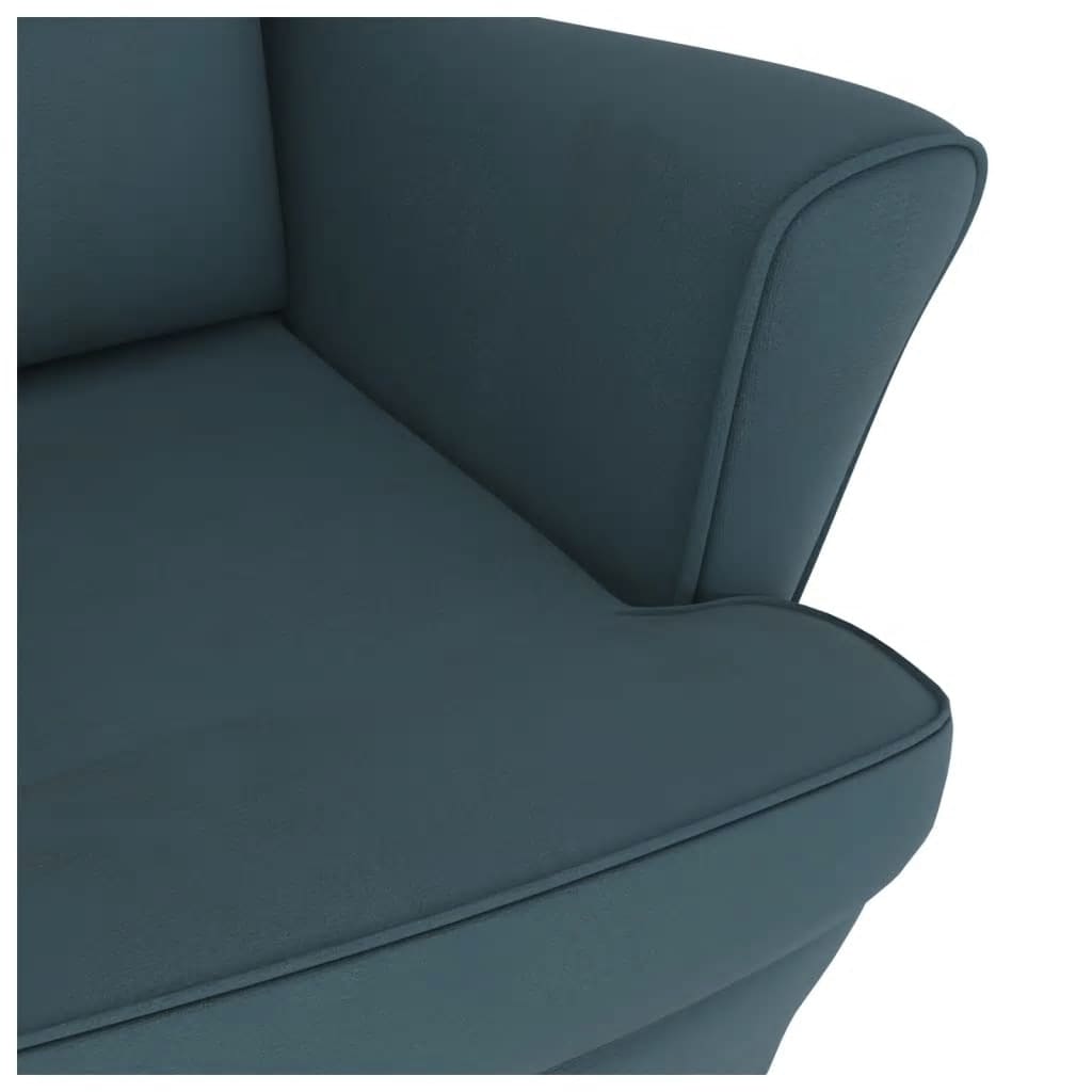 vidaXL Sillón mecedora patas madera y taburete terciopelo azul