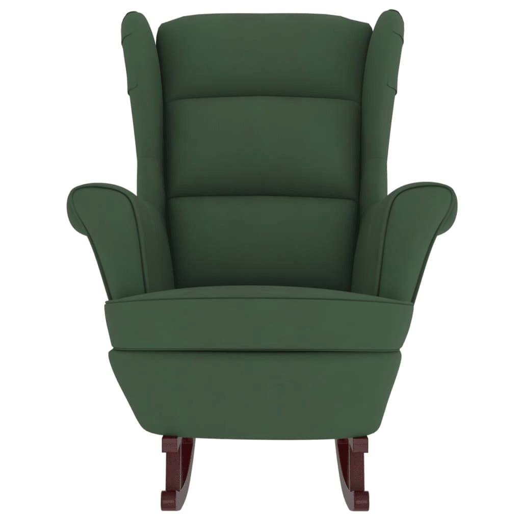 vidaXL Sillón mecedora patas madera y taburete terciopelo verde oscuro